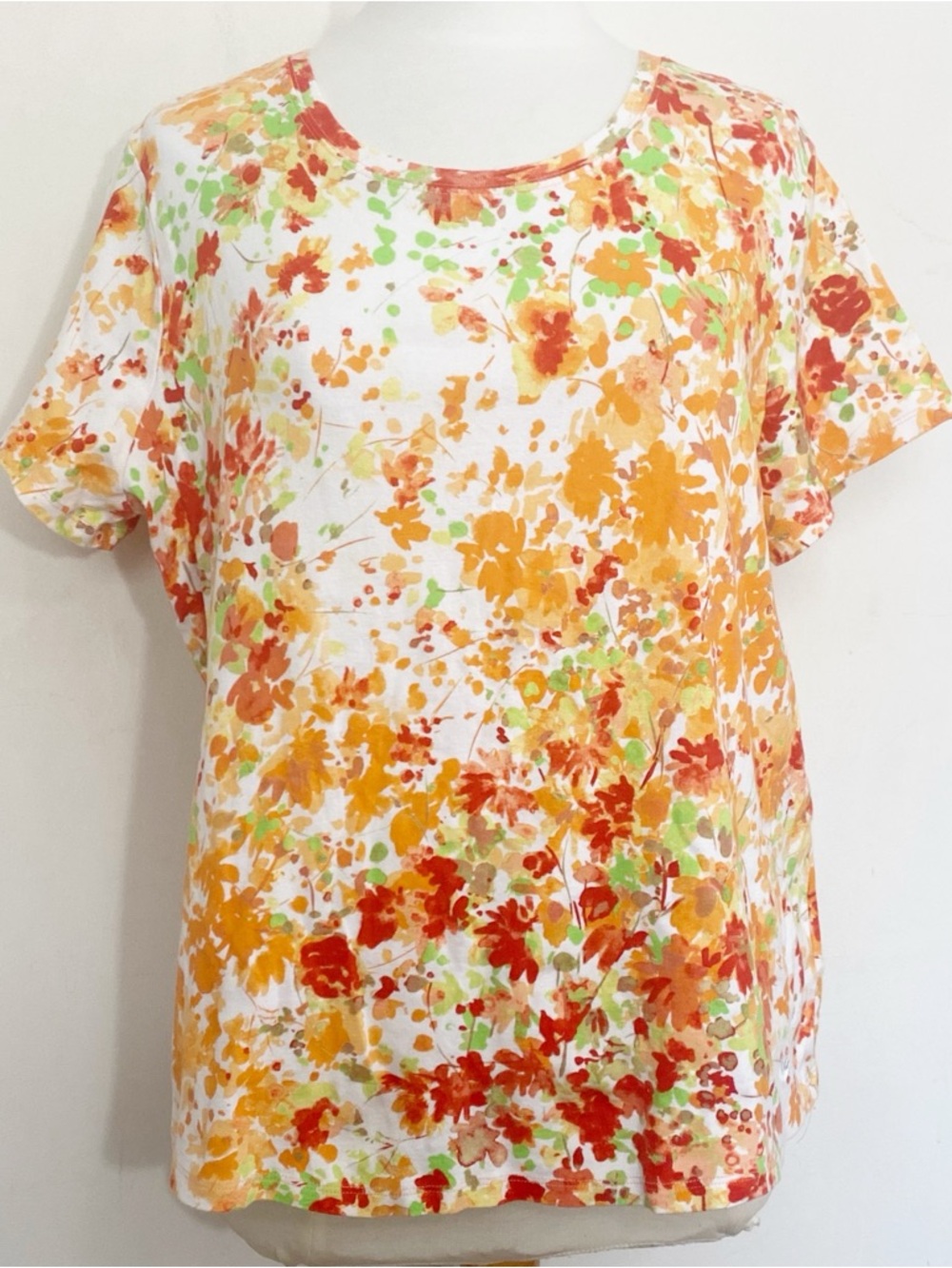 Gloria Vanderbilt 100% Cotton Floral Orange & Red Short Sleeve Women's Top 1X